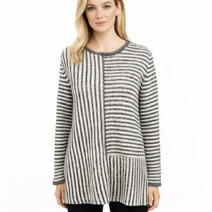 Coldwater Creek Gray Striped Mixed Knit Sweater Tunic A-line Lagenlook Size L
